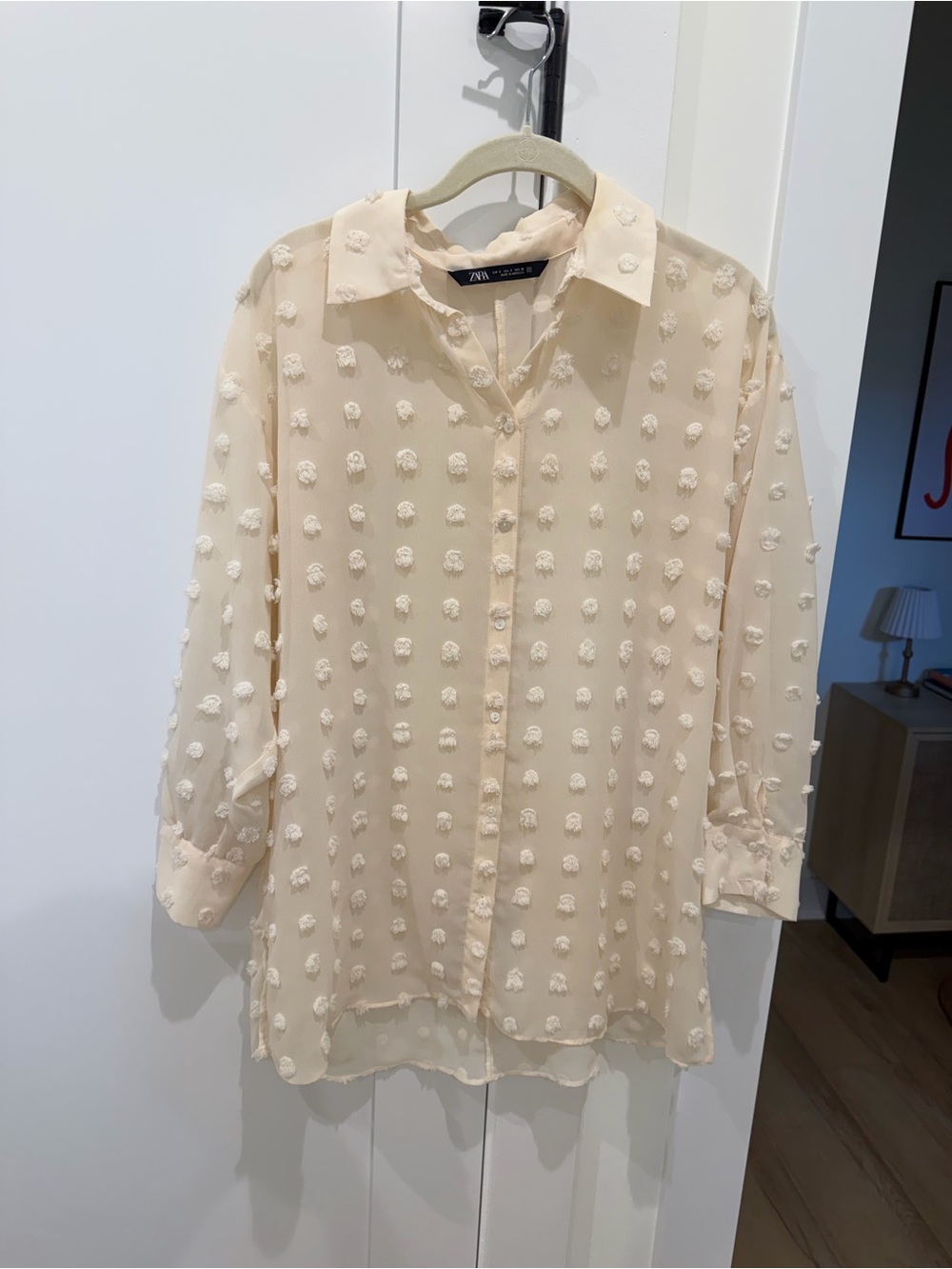 Zara Cream Textured Dot Sheer Blouse Jacket